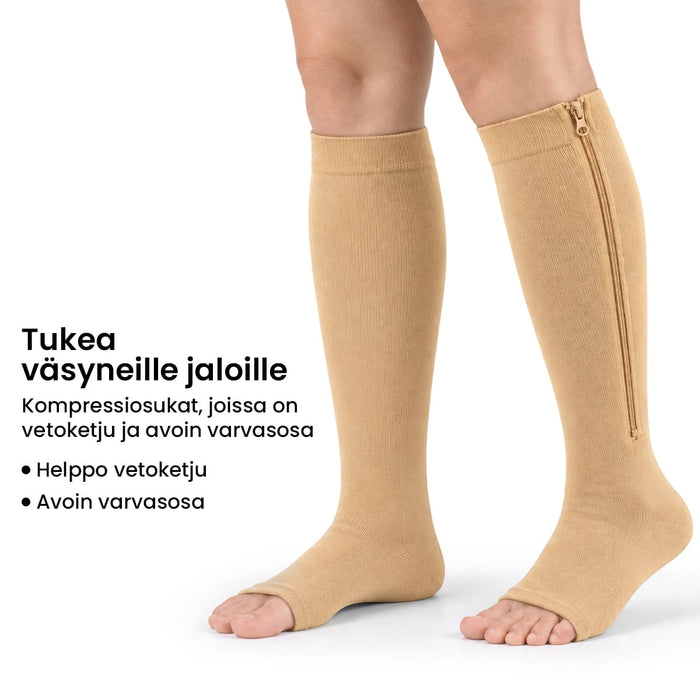 Kompressiosukat vetoketjulla